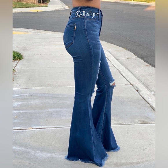 Boho high waisted flare distressed jeans 🚨FLASH SALE🚨 - Picture 1 of 7